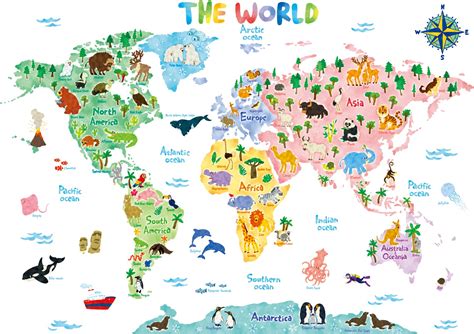 Buy Decowall DMT-1615S Animal World Map Kids Wall Decals Wall Stickers ...