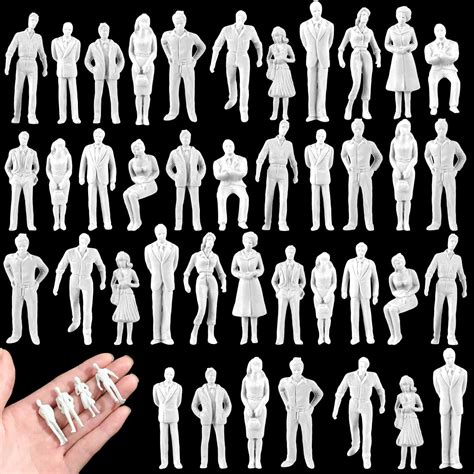 Namalu 50 Pcs 1: 50 Scale White Unpainted Mini People Figures Miniature ...