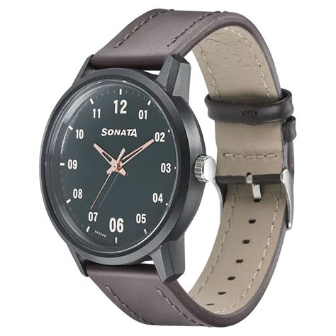 Buy Online Sonata Quartz Analog Green Dial Leather Strap Watch for Men ...