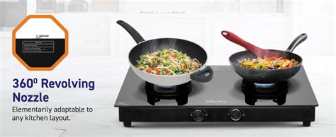 Surya Flame Black Knight Gas Stove 2 Burners Glass Top with Forged ...