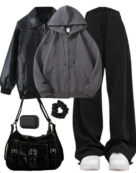 OOTD: Leather Jacket + Loose Hoodie + Baggy Sweatpants + Crossbody Bag ...