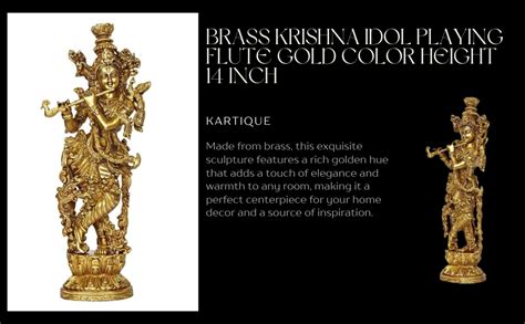 Kartique Brass Lord Krishna Statue Playing Flute | 14-Inch Krishna Idol ...