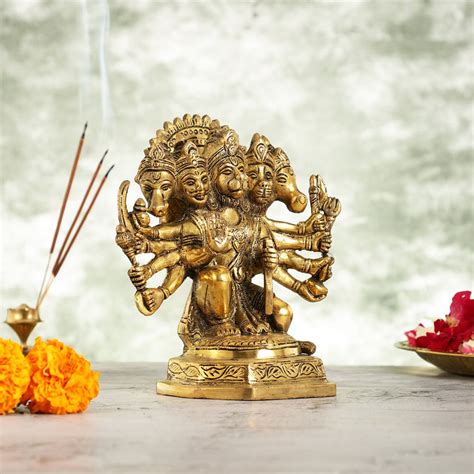 Buy Brass Handcrafted Panchmukhi Hanuman Statue | 7" Height - Budhshiv.com