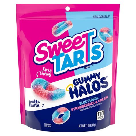 SweeTARTS Gummy Halos Candy Blue Punch Strawberries and Cream 11 oz Bag ...
