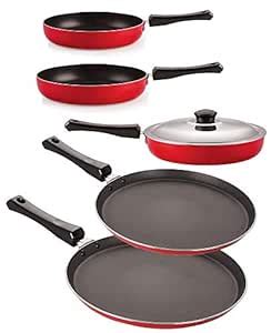 Buy Nirlon Aluminium Cookware Set, 5-Pieces, Red and Black, 2.6mm_FT13 ...