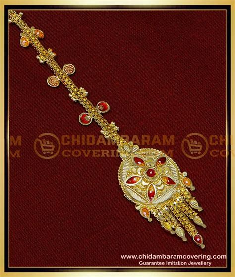 Buy Enamel Flower Forming Gold Plated Maang Tikka Online