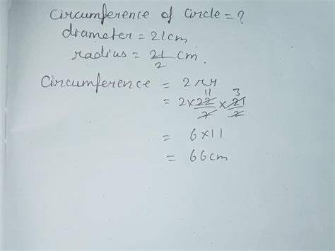 . Find the circumference of a circle whose diameter is 21cm. (Take∏=22/ ...