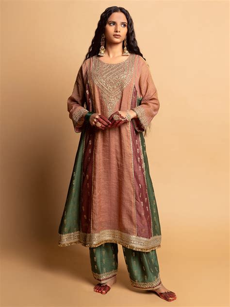 Aqua Blue Hand Embroidered Chanderi Kurta with Salwar- Set of 2