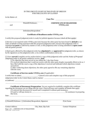 OR Certificate of Readiness - Clatsop County 2016-2026 - Complete Legal ...