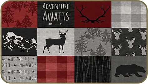 18x30 Inch Adventure Awaits Grey Black Red Check Plaid Moose Bear ...