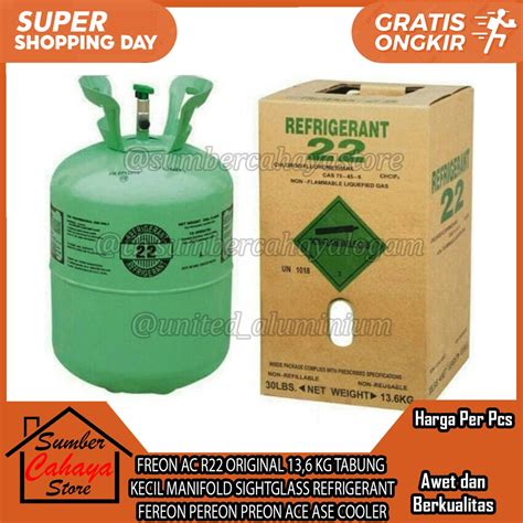 Jual FREON AC R22 ORIGINAL 13,6 KG TABUNG BESAR MANIFOLD SIGHTGLASS ...