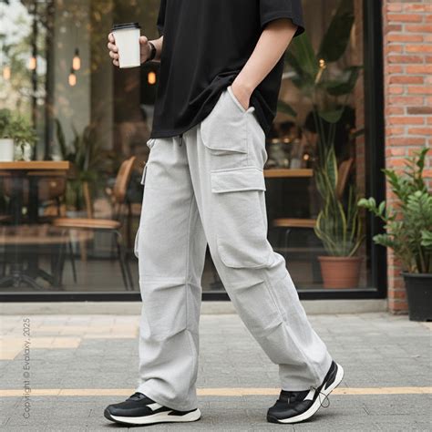 Unisex Off White Cargo Pants – Parachute Baggy Fit – Evalaxy