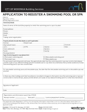 Fillable Online Swimming Pool or Spa Registration - Wodonga City ...