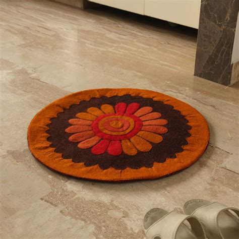 Buy ExclusiveLane 'Floral View' Hand Felted Circular Door Mats In Sheep ...