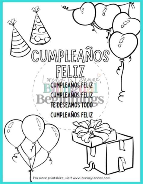 Happy Birthday Songs in Spanish: Free Printable Lyrics and Coloring ...