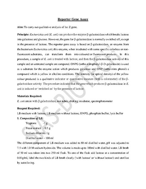 Reporter Gene Assay- Genetic Engineering - Reporter Gene Assay Aim: To ...