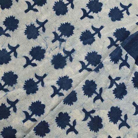 Pure Cotton Indigo With Blue Flower Bud Motif Hand Block Print Fabric ...