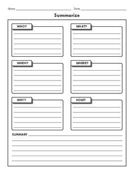Summarizing Graphic Organizer Who, What, When, Where, Why, How by ...