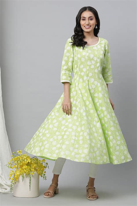 Buy Green Floral Printed Cotton Kurta Online for Woman | Shop for Aurelia