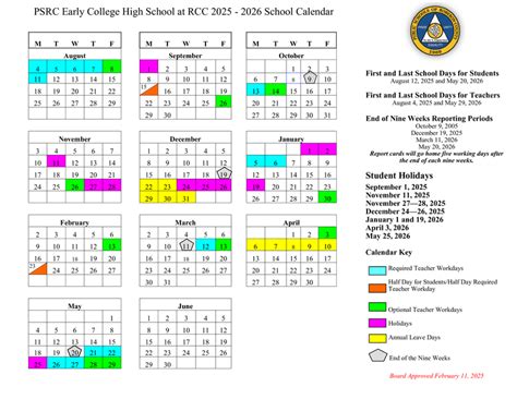 PSRC Board approves 2025-2026 calendars for Early College & K-8 schools ...