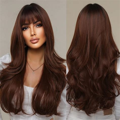 Amazon.com : Allbell Ombre Brown Wine Red Wig for Women Long Wavy Wig ...