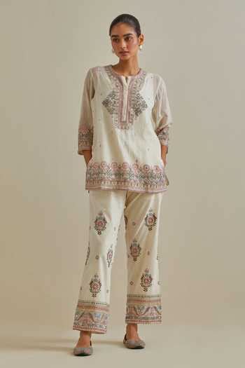 Buy Pink Chanderi , Sequins, Mirrors Patchwork Short Top And Pant Set ...