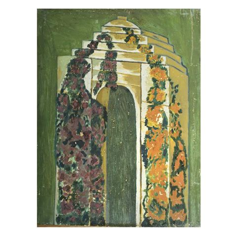 Abstract Canvas Painting Of Arch With Flowers Design