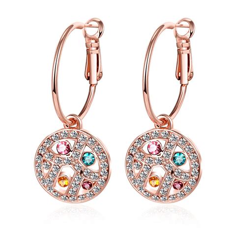 Yellow Chimes A5 Grade Multicolor Crystals 18K Rose Gold Plated Hoop ...