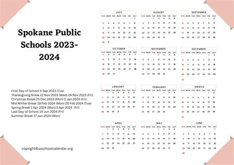 Spokane Public Schools Calendar - US School Calendar