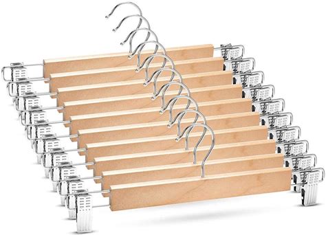 Loop Hanger | Steel Adjustable Clips | Wooden Natural Finish Closet ...