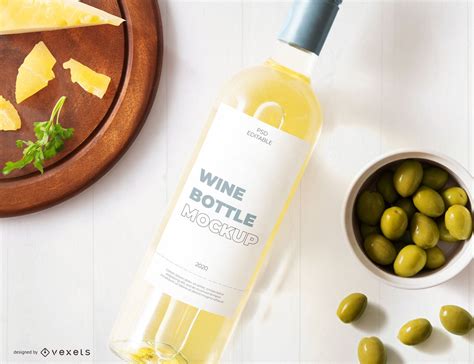 White Wine Bottle Label Mockup PSD Editable Template