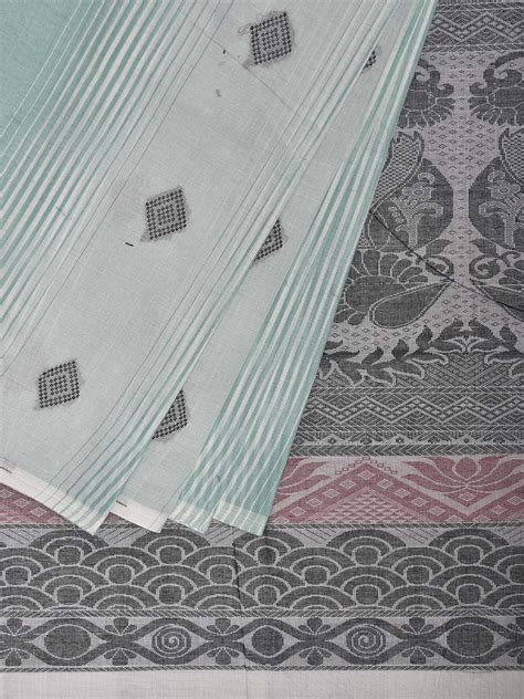 Turquoise Venkatagiri Cotton Saree with Strips Buta and Pallu Design v ...