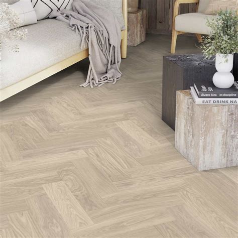 Herringbone Parquet Light Oak Sheet Vinyl Flooring - Phthalate Free