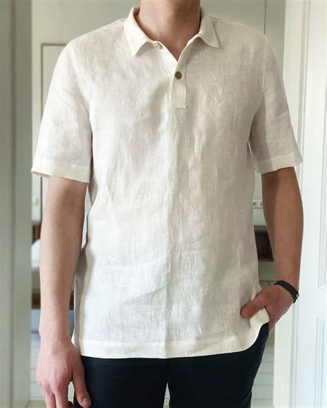 Polo Linen Shirt - Relaxed Fit Short Sleeve Linen Shirt for Men, Casual ...