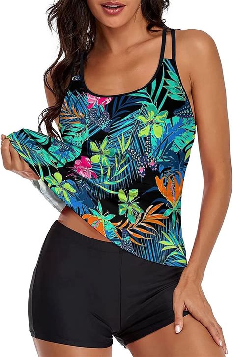 Buy Modest Tankini Swimsuit for Women Two Piece Tummy Control Floral ...