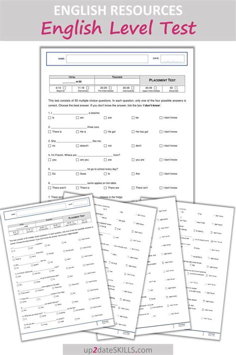 Image result for English Test Level Free Printable