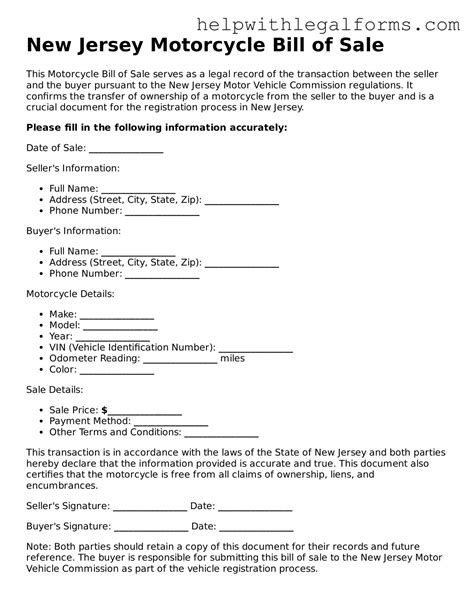 Make Your New Jersey Motorcycle Bill of Sale With Our Free Template