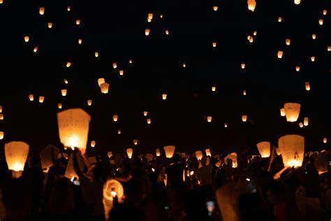 Flying Lanterns at Night · Free Stock Photo