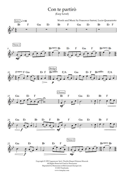 Con te partirò (Easy Level) (Andrea Bocelli) - Oboe Sheet Music