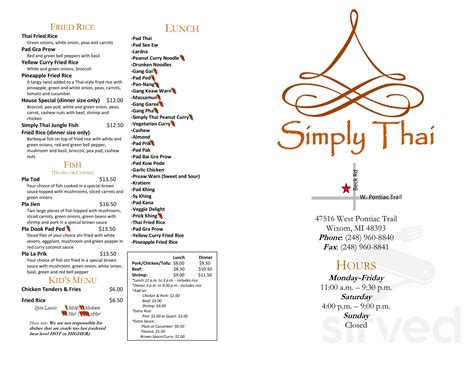 Menu for Simply Thai in Wixom, MI | Sirved