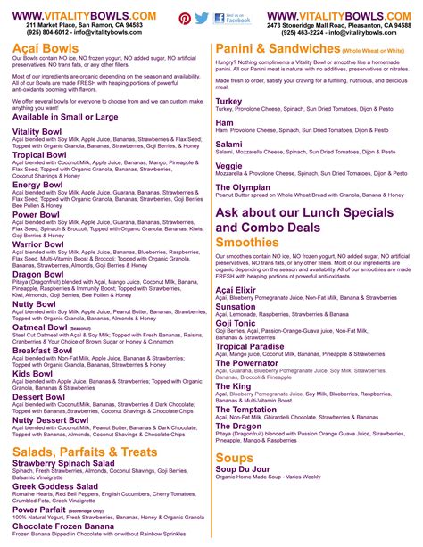 Vitality bowl menu | Smoothies, Fruit smoothie recipes, Fruit smoothies