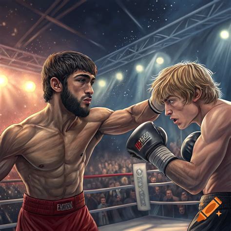 Illustration of two muscular wrestlers grappling in a ring during a match. on Craiyon