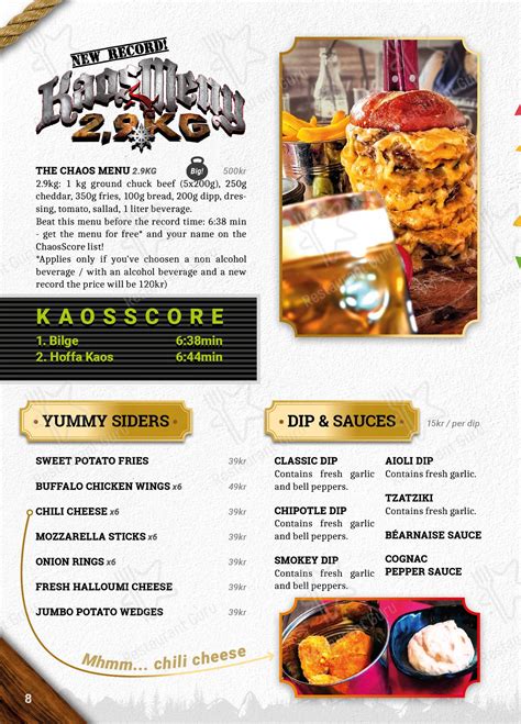 Menu at Flaming Bull steakhouse, Linköping