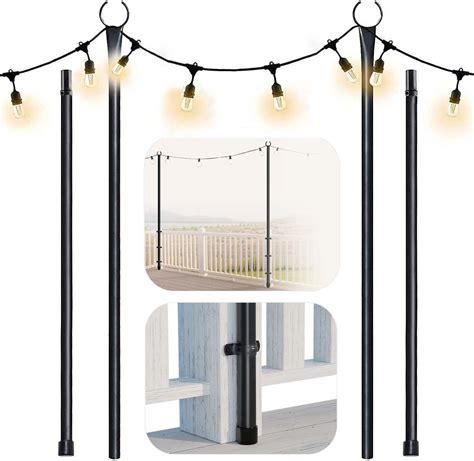 Walensee String Light Poles with Hook, 9.4FT Lights Hanger with 5-Prong ...