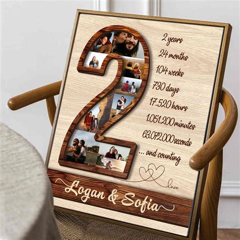 2 Year Anniversary Gift Canvas, Custom Photo Collage Second Wedding ...