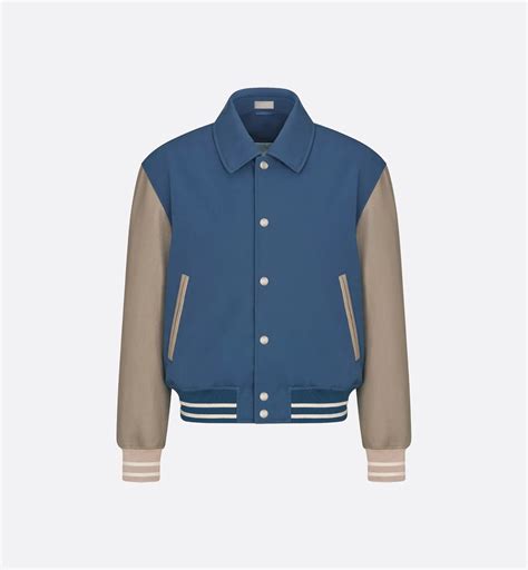 Christian Dior Couture Lily of the Valley Varsity Jacket Blue Cotton Twill and Brown Lambskin | DIOR