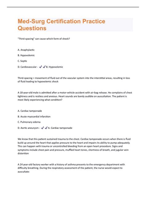 Med-Surg Certification Practice Questions And Answers | 2024 Latest ...