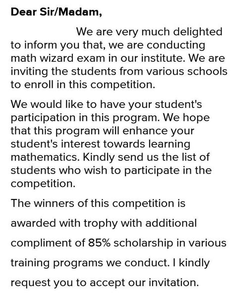 write an email to the principle of a neighbouring school requesting him ...