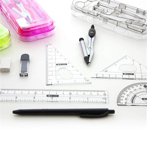 Buy BAZIC Math Geometry Set 9 Pieces Protractor, Compass, Ruler, 2 ...