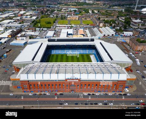 Aerial view of Ibrox Park football stadium home of Rangers FC at Ibrox ...